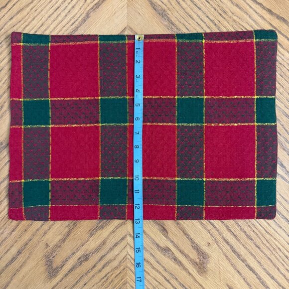 6 Cotton Blend Red White Gold Plaid Placemats Holiday Table Mats - Picture 9 of 9